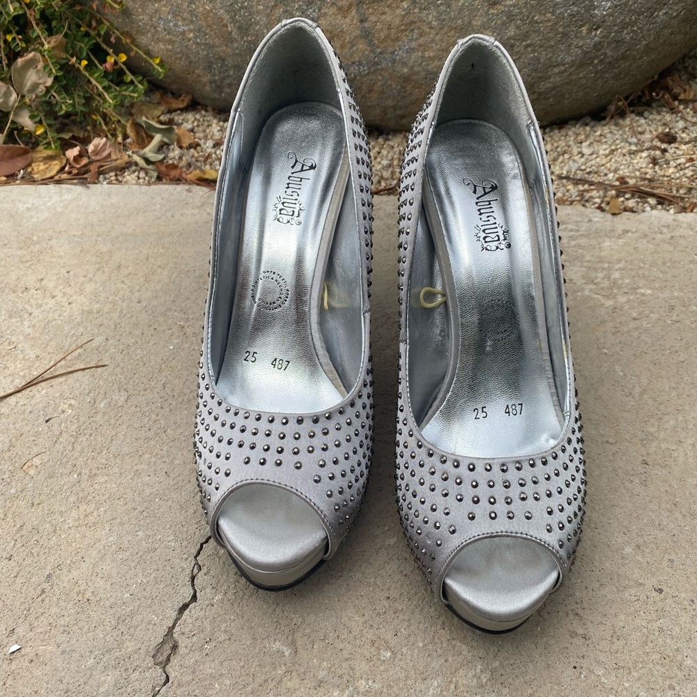 Women Silver bejeweled high heels